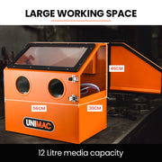 UNIMAC 110L Benchtop Sandblasting Cabinet, with Sandblast Gun Set with Hose, LED Light V219-SBLBENUMB1XA