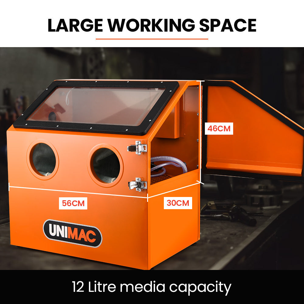 UNIMAC 110L Benchtop Sandblasting Cabinet, with Sandblast Gun Set with Hose, LED Light V219-SBLBENUMB1XA