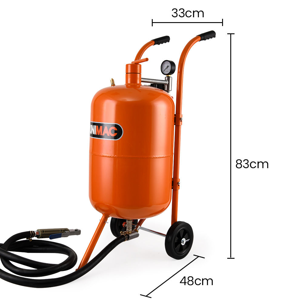 UNIMAC 38L Sandblasting Tank, Pressurised Design with Sandblast Gun Set with Hose V219-SBLTNKUMT4XA