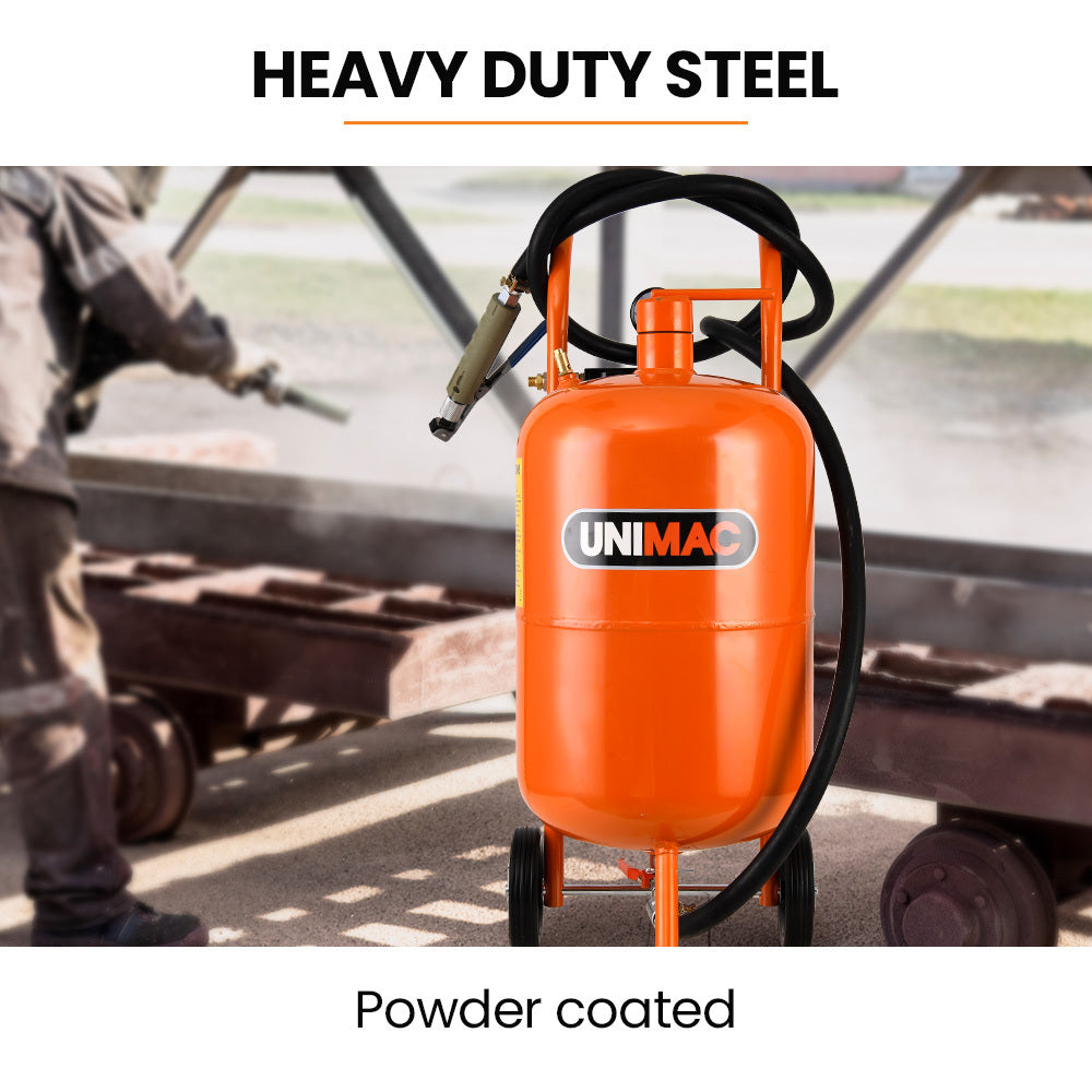 UNIMAC 38L Sandblasting Tank, Pressurised Design with Sandblast Gun Set with Hose V219-SBLTNKUMT4XA