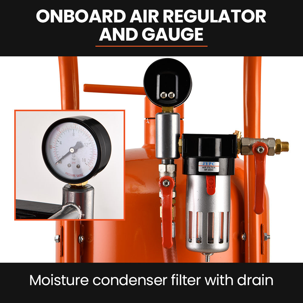 UNIMAC 38L Sandblasting Tank, Pressurised Design with Sandblast Gun Set with Hose V219-SBLTNKUMT4XA