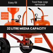 UNIMAC 38L Sandblasting Tank, Pressurised Design with Sandblast Gun Set with Hose V219-SBLTNKUMT4XA