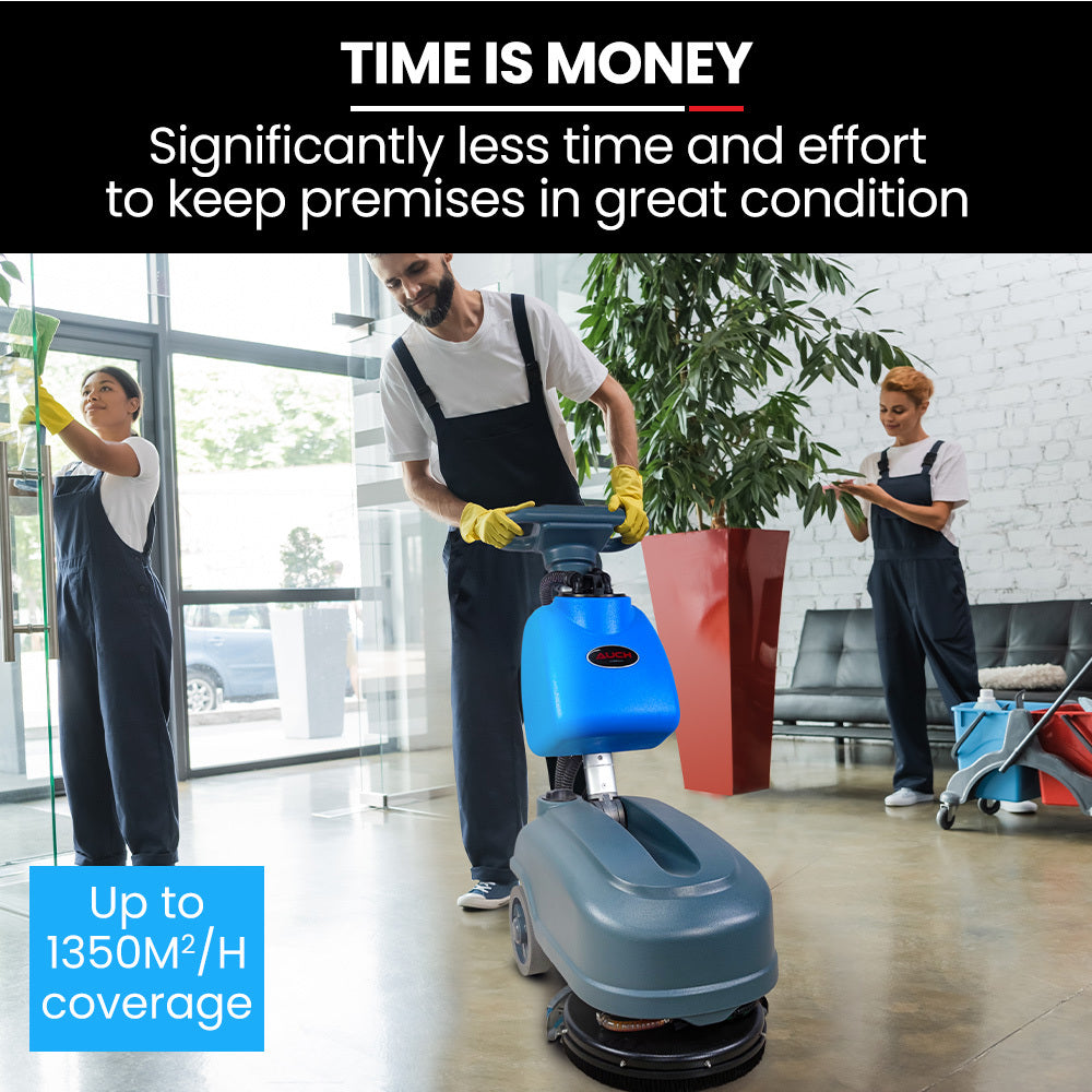 AUCH FSH14 Floor Scrubber & Dryer, 360mm, Battery Powered, Walk Behind, Multi-purpose Commercial Grade Machine V219-SCBHNDACH14A