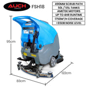 Auch FSH18 Floor Scrubber & Dryer, 490mm, Battery Powered, Walk Behind, Multi-purpose Commercial Grade Machine V219-SCBHNDACP18A