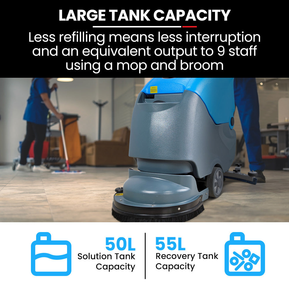 Auch FSH18 Floor Scrubber & Dryer, 490mm, Battery Powered, Walk Behind, Multi-purpose Commercial Grade Machine V219-SCBHNDACP18A