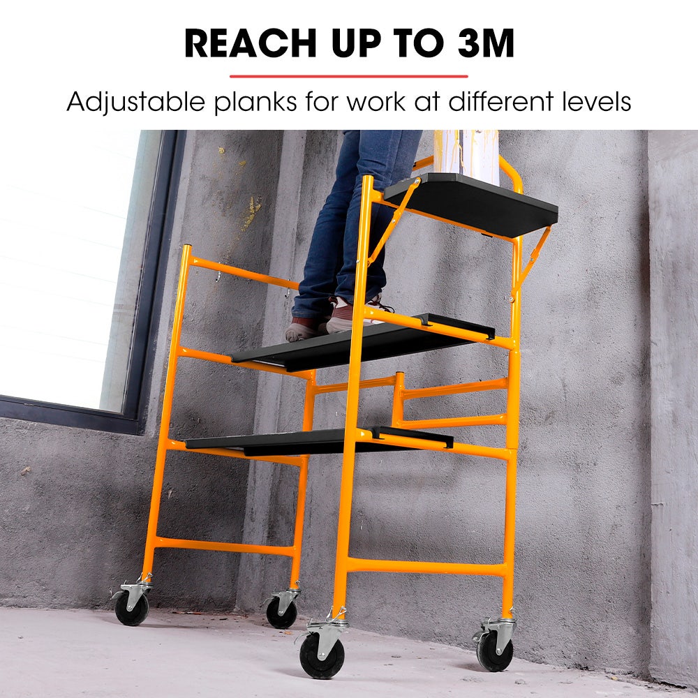 BAUMR-AG Mobile Scaffold Platform, 226kg Load, Steel Frame, Dual Height, Folding for easy Transport and V219-SCFMSCEQM10A