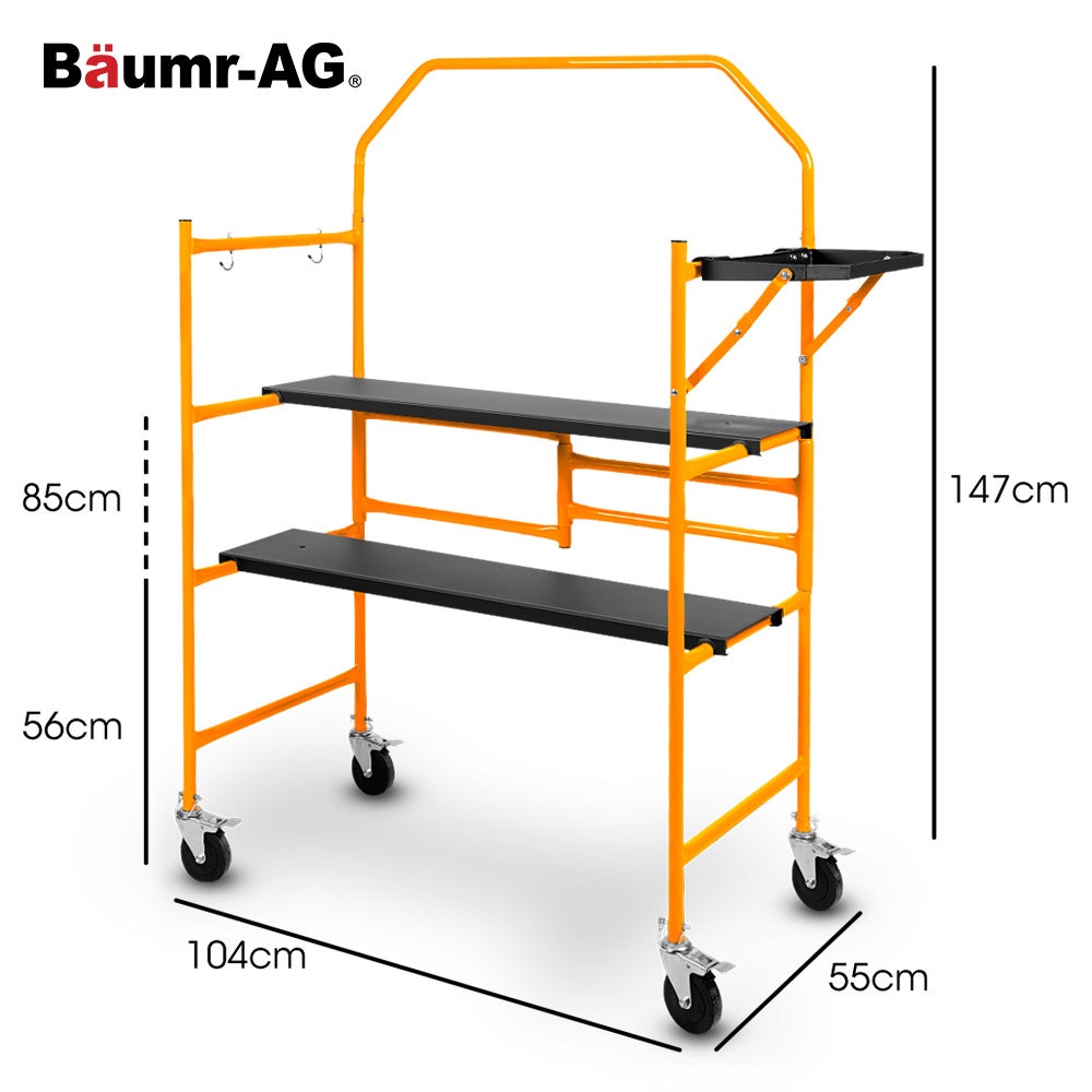 BAUMR-AG Mobile Scaffold Platform, 226kg Load, Steel Frame, Dual Height, Folding for easy Transport and V219-SCFMSCEQM10A