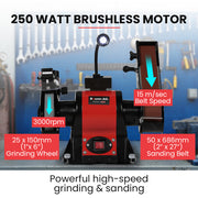 BAUMR-AG Bench Grinder and Belt Sander Combo, 150mm Grinding Disc, 50 x 686mm Linisher, Brushless Motor, V219-SNDBELBMG35A