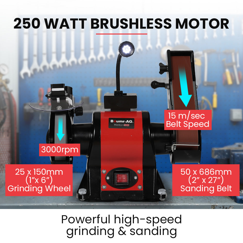 BAUMR-AG Bench Grinder and Belt Sander Combo, 150mm Grinding Disc, 50 x 686mm Linisher, Brushless Motor, V219-SNDBELBMG35A
