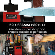 BAUMR-AG Bench Grinder and Belt Sander Combo, 150mm Grinding Disc, 50 x 686mm Linisher, Brushless Motor, V219-SNDBELBMG35A