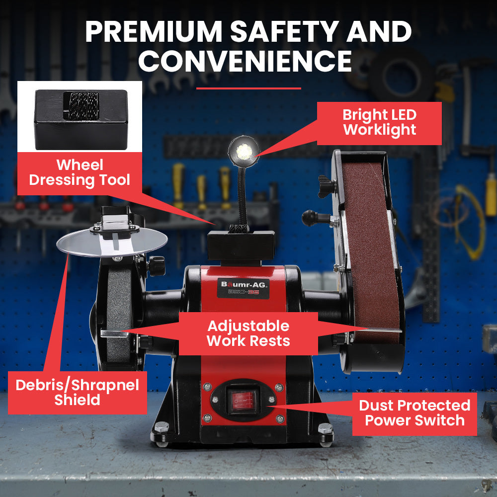 BAUMR-AG Bench Grinder and Belt Sander Combo, 150mm Grinding Disc, 50 x 686mm Linisher, Brushless Motor, V219-SNDBELBMG35A