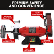 BAUMR-AG Bench Grinder Sander and Polisher Combo, 150mm Grinding Wheel, 50mm Linisher, 520W Brushless Motor, V219-SNDBELBMG65A
