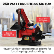 BAUMR-AG Bench Vertical Belt and Disc Sander Combo, 25mm Linisher, 125mm Sanding Disc, Brushless Motor, Dust V219-SNDBELBMS45A