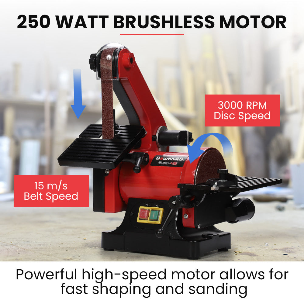 BAUMR-AG Bench Vertical Belt and Disc Sander Combo, 25mm Linisher, 125mm Sanding Disc, Brushless Motor, Dust V219-SNDBELBMS45A