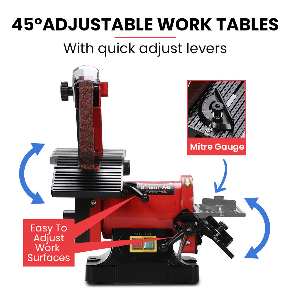 BAUMR-AG Bench Vertical Belt and Disc Sander Combo, 25mm Linisher, 125mm Sanding Disc, Brushless Motor, Dust V219-SNDBELBMS45A
