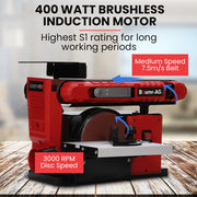 BAUMR-AG Bench Belt and Disc Sander Combo, 100mm Linisher + 150mm Disc, S1 Rated 400W Brushless Motor, V219-SNDBELBMS55A