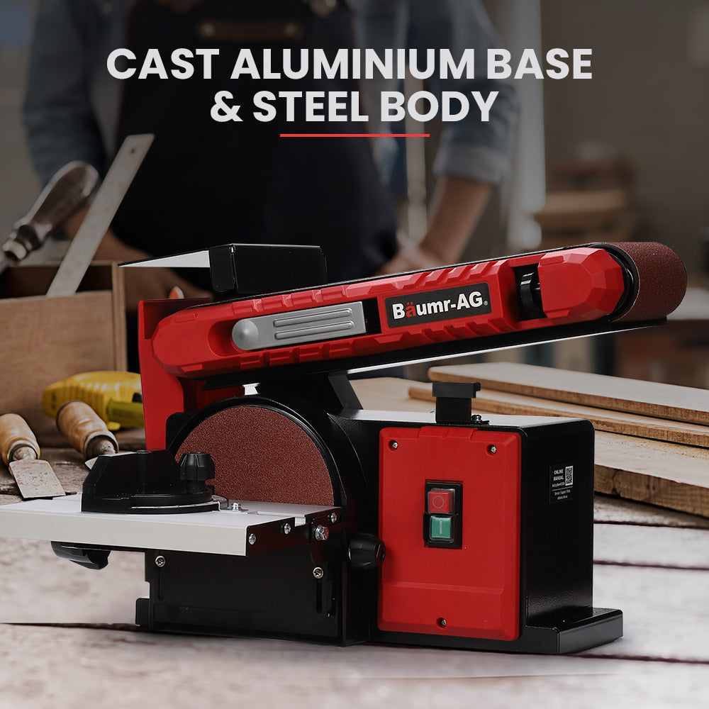 BAUMR-AG Bench Belt and Disc Sander Combo, 100mm Linisher + 150mm Disc, S1 Rated 400W Brushless Motor, V219-SNDBELBMS55A