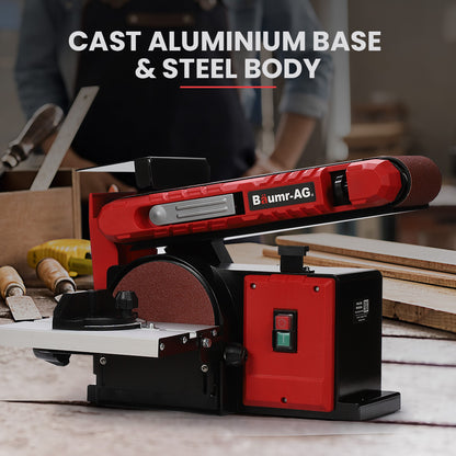 BAUMR-AG Bench Belt and Disc Sander Combo, 100mm Linisher + 150mm Disc, S1 Rated 400W Brushless Motor, V219-SNDBELBMS55A