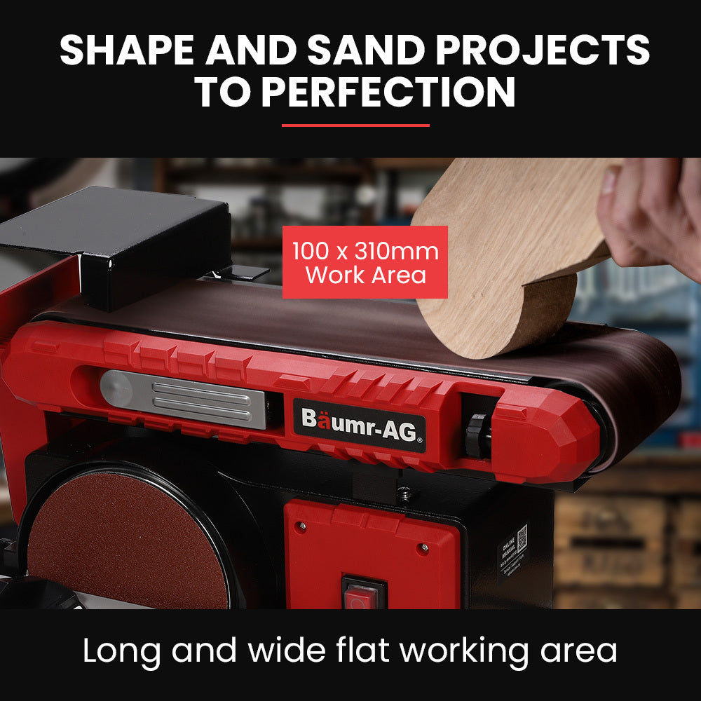 BAUMR-AG Bench Belt and Disc Sander Combo, 100mm Linisher + 150mm Disc, S1 Rated 400W Brushless Motor, V219-SNDBELBMS55A