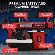 BAUMR-AG Bench Belt and Disc Sander Combo, 100mm Linisher + 150mm Disc, S1 Rated 400W Brushless Motor, V219-SNDBELBMS55A