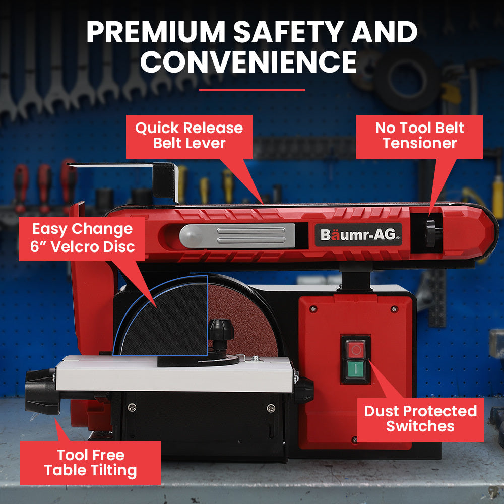 BAUMR-AG Bench Belt and Disc Sander Combo, 100mm Linisher + 150mm Disc, S1 Rated 400W Brushless Motor, V219-SNDBELBMS55A