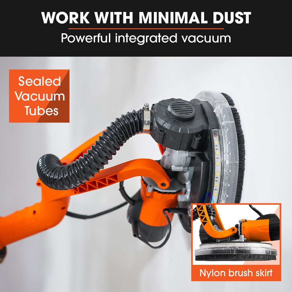 Unimac 225mm 750W Telescopic Long Reach Dry Wall Sander Kit, Foldable, Vacuum System, LED Worklight, 6x V219-SNDDRYUMLA7A