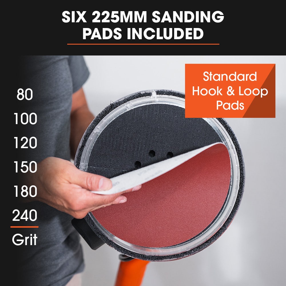 Unimac 225mm 750W Telescopic Long Reach Dry Wall Sander Kit, Foldable, Vacuum System, LED Worklight, 6x V219-SNDDRYUMLA7A