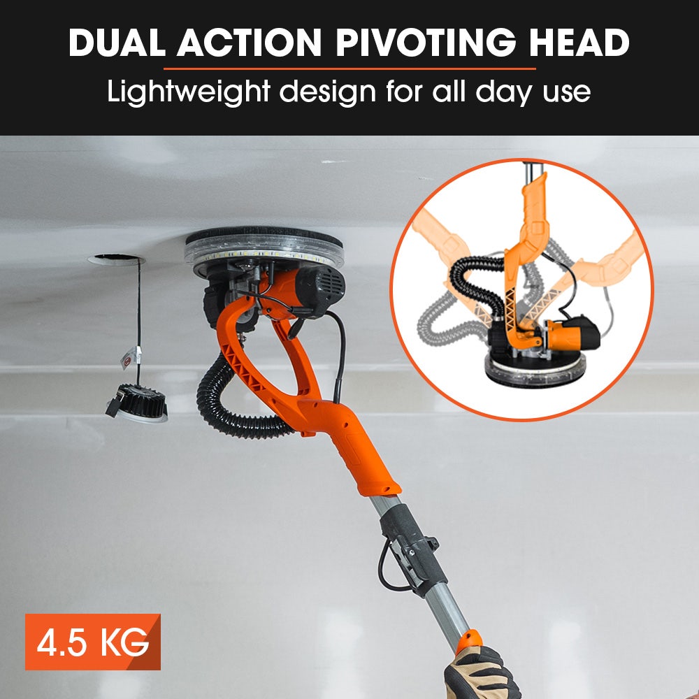Unimac 225mm 750W Telescopic Long Reach Dry Wall Sander Kit, Foldable, Vacuum System, LED Worklight, 6x V219-SNDDRYUMLA7A