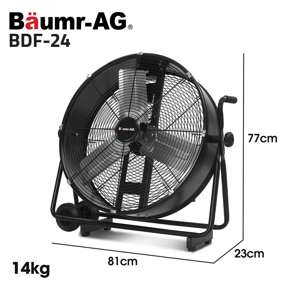 BAUMR-AG 24" 610mm 260W Industrial Mobile Floor Drum Fan, Tilting, Large, Commercial, Heavy-duty Frame, EESS V219-SPCAIRBM24DA