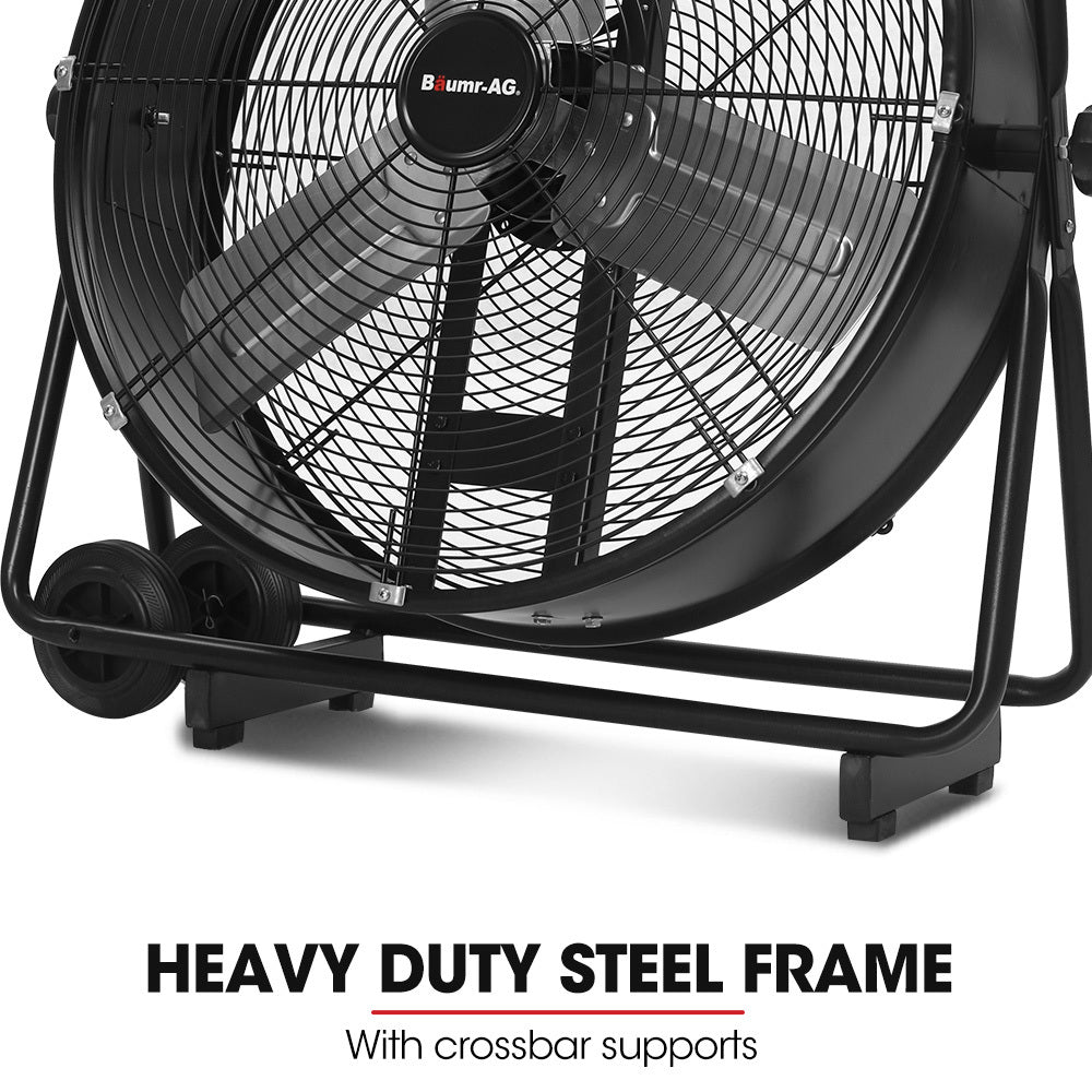 BAUMR-AG 24" 610mm 260W Industrial Mobile Floor Drum Fan, Tilting, Large, Commercial, Heavy-duty Frame, EESS V219-SPCAIRBM24DA