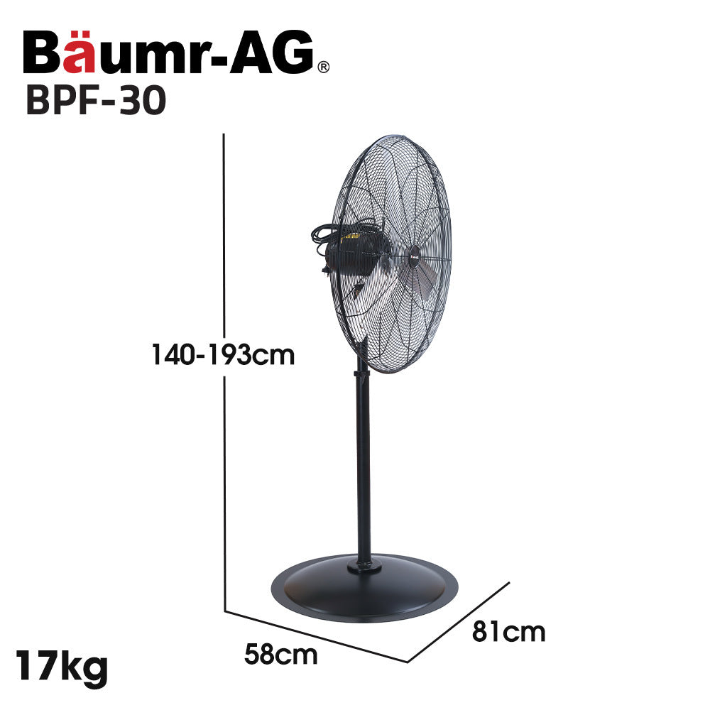 BAUMR-AG 30" 762mm 300W Industrial Pedestal Fan, Large, Commercial, Heavy-duty, 3 Speed, EESS Certified V219-SPCAIRBM30PA
