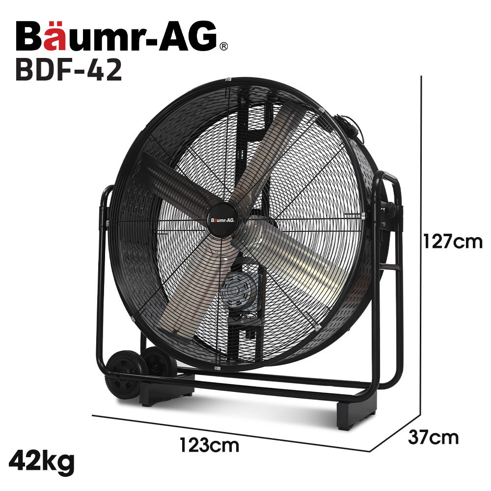 BAUMR-AG 42" 1067mm 660W Industrial Mobile Floor Drum Fan, Belt Drive, Tilting, Large, Commercial, Heavy-duty V219-SPCAIRBM42DA