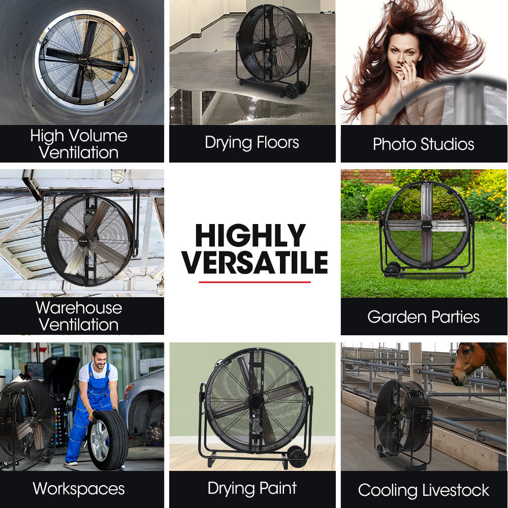 BAUMR-AG 42" 1067mm 660W Industrial Mobile Floor Drum Fan, Belt Drive, Tilting, Large, Commercial, Heavy-duty V219-SPCAIRBM42DA