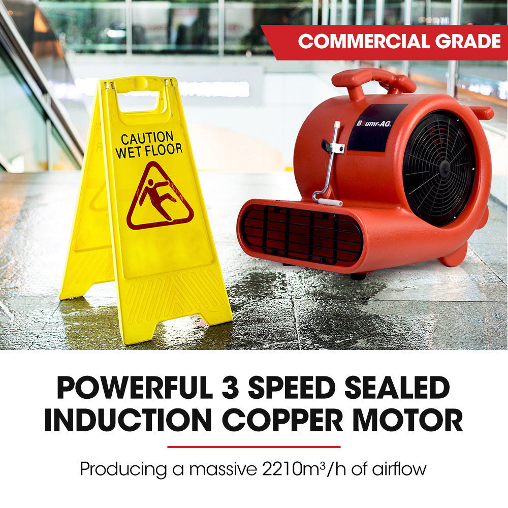 Baumr-AG 3-Speed Carpet Dryer Air Mover Blower Fan, 1300CFM, Sealed Copper Motor, Poly Housing V219-SPCAIRBMC13A