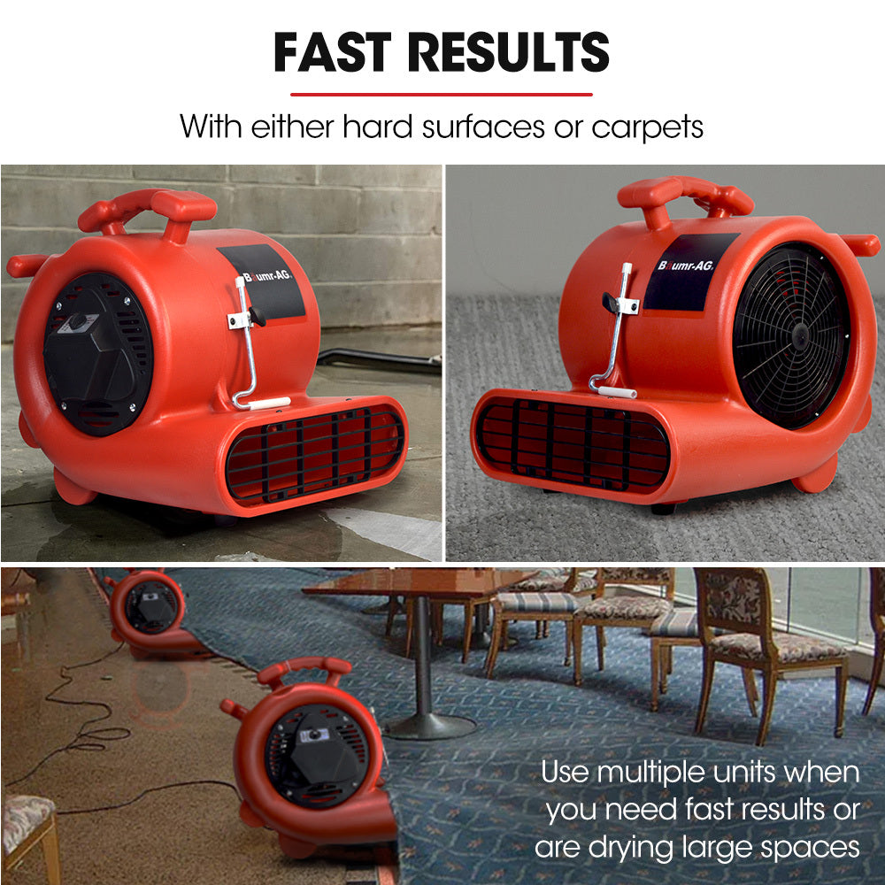 Baumr-AG 3-Speed Carpet Dryer Air Mover Blower Fan, 1300CFM, Sealed Copper Motor, Poly Housing V219-SPCAIRBMC13A