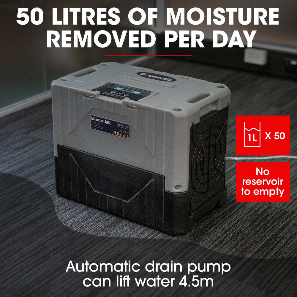 Baumr-AG 50L/day Commercial Air Dehumidifier for Mould, Portable, Stackable, LCD Display, Wheels V219-SPCAIRBMH50A