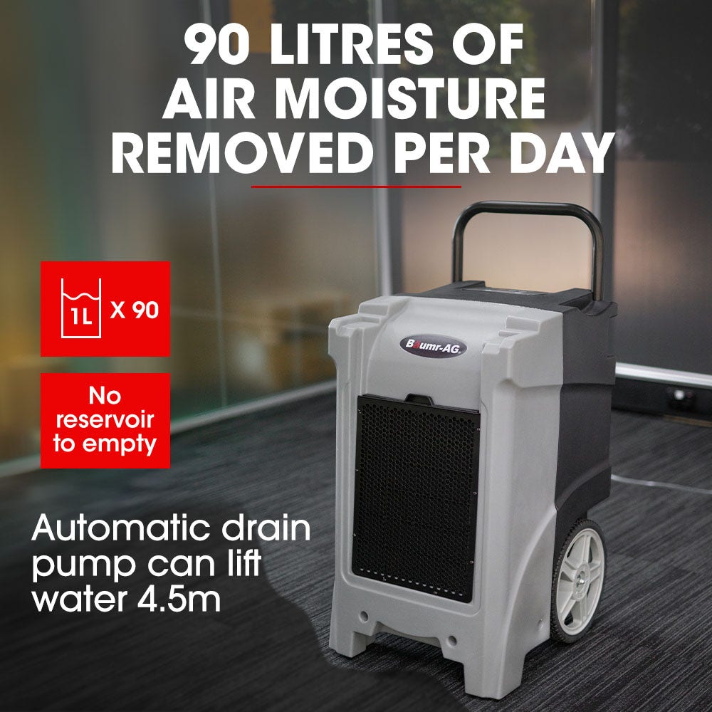 Baumr-AG 90L/day Commercial Air Dehumidifier for Mould, Portable, Stackable, LCD Display, Wheels V219-SPCAIRBMH90A