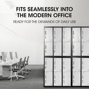FORTIA 12-Door Metal Storage Locker Cabinet Gym Office Lockers Compartment, Black & Light Grey V219-STLFOA12DB
