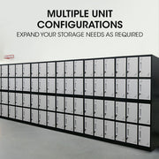 FORTIA 12-Door Metal Storage Locker Cabinet Gym Office Lockers Compartment, Black & Light Grey V219-STLFOA12DB