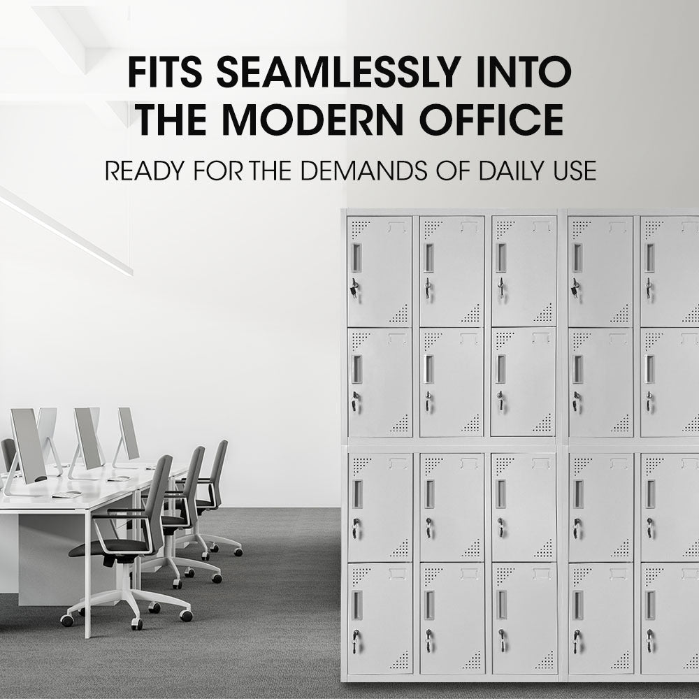 FORTIA 12 Doors Locker Cabinet Metal Storage Gym Home Office School - Light Grey V219-STLFOA12DG