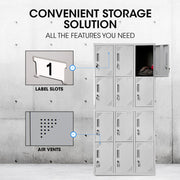 FORTIA 12 Doors Locker Cabinet Metal Storage Gym Home Office School - Light Grey V219-STLFOA12DG