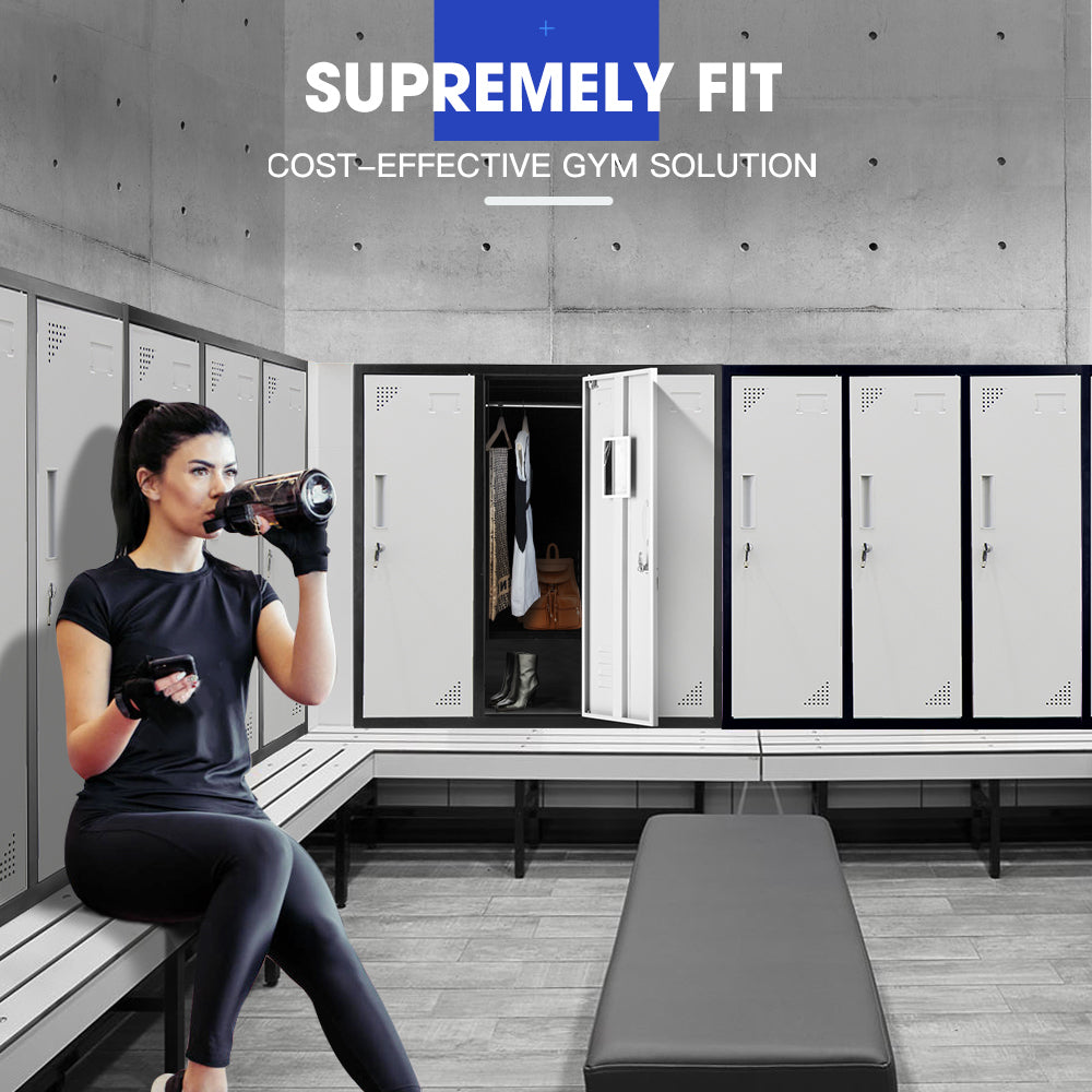 Fortia 6 Door Metal Storage Cabinet Lockers for Gym Office - Black and Grey V219-STLFOA6DBK