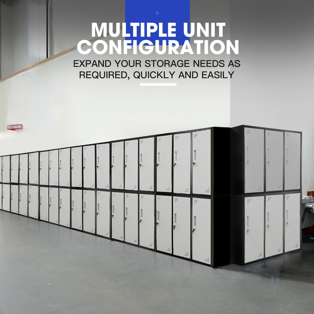 Fortia 6 Door Metal Storage Cabinet Lockers for Gym Office - Black and Grey V219-STLFOA6DBK