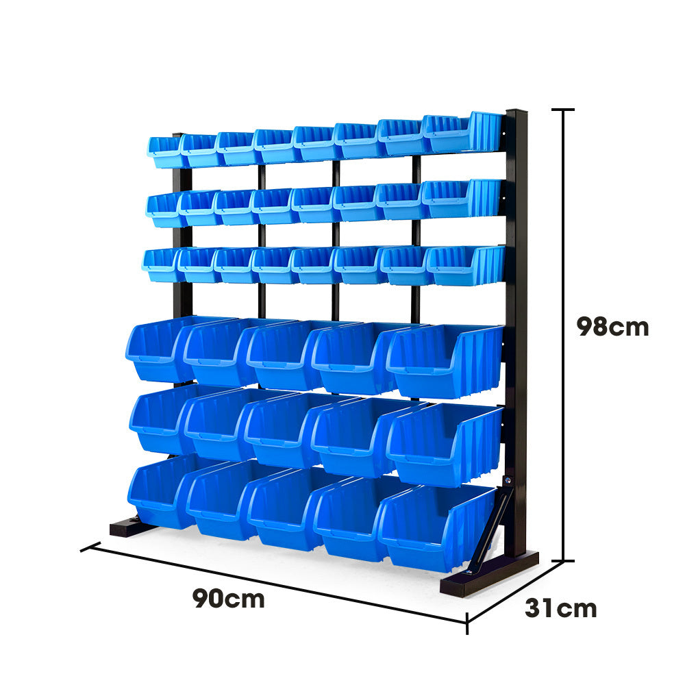 BAUMR-AG 39 Parts Bin Rack Storage System Floor Mount - Blue V219-STRBRKBMRAF39B