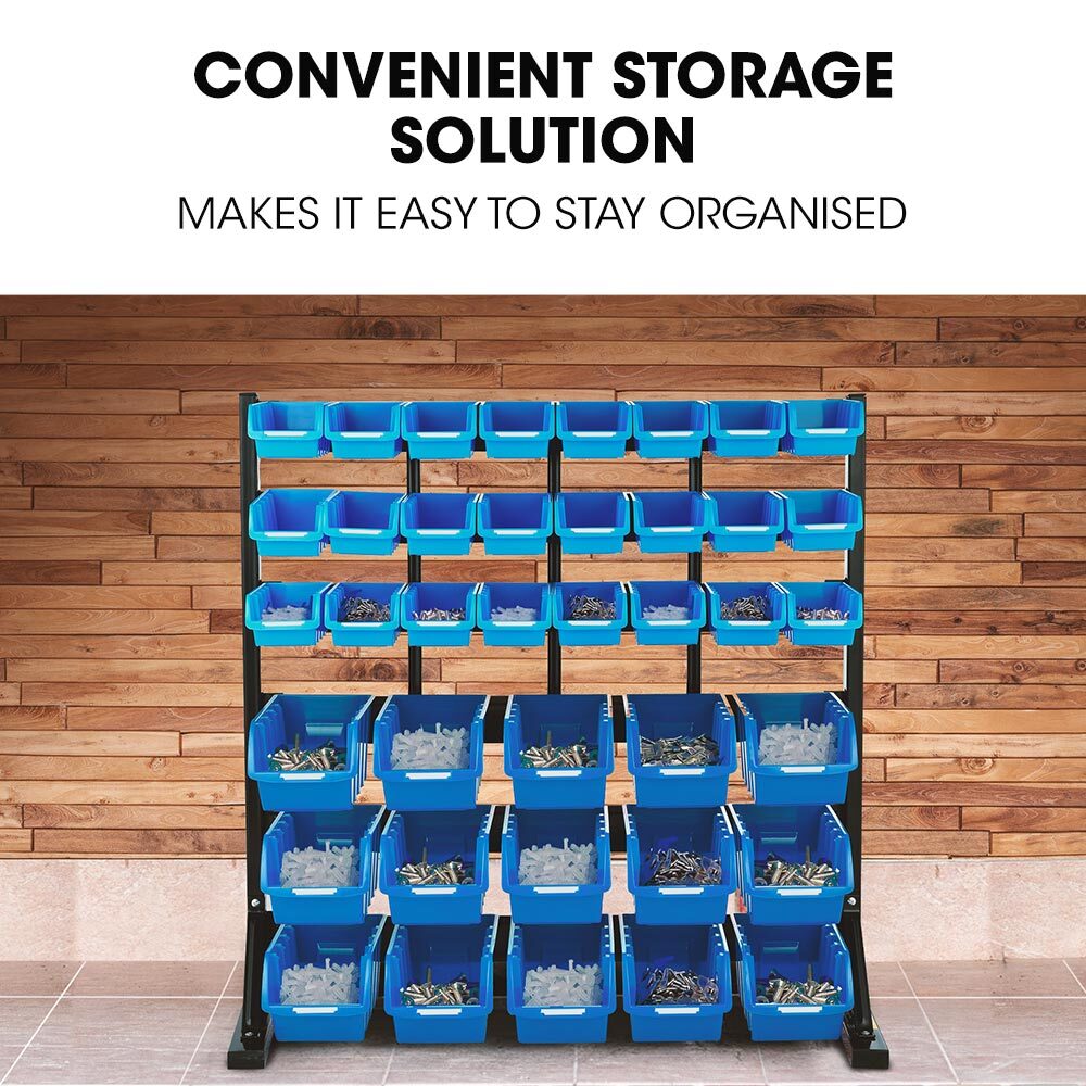 BAUMR-AG 39 Parts Bin Rack Storage System Floor Mount - Blue V219-STRBRKBMRAF39B