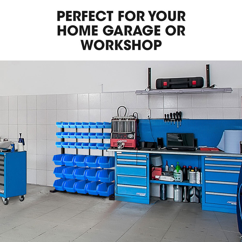 BAUMR-AG 39 Parts Bin Rack Storage System Floor Mount - Blue V219-STRBRKBMRAF39B