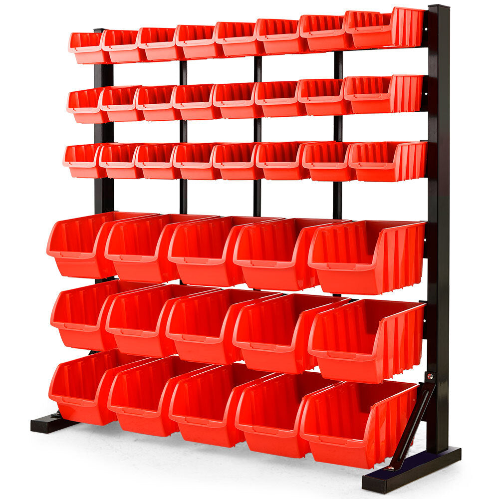 BAUMR-AG 39 Parts Bin Rack Storage System Floor Mount - Red V219-STRBRKBMRAF39R