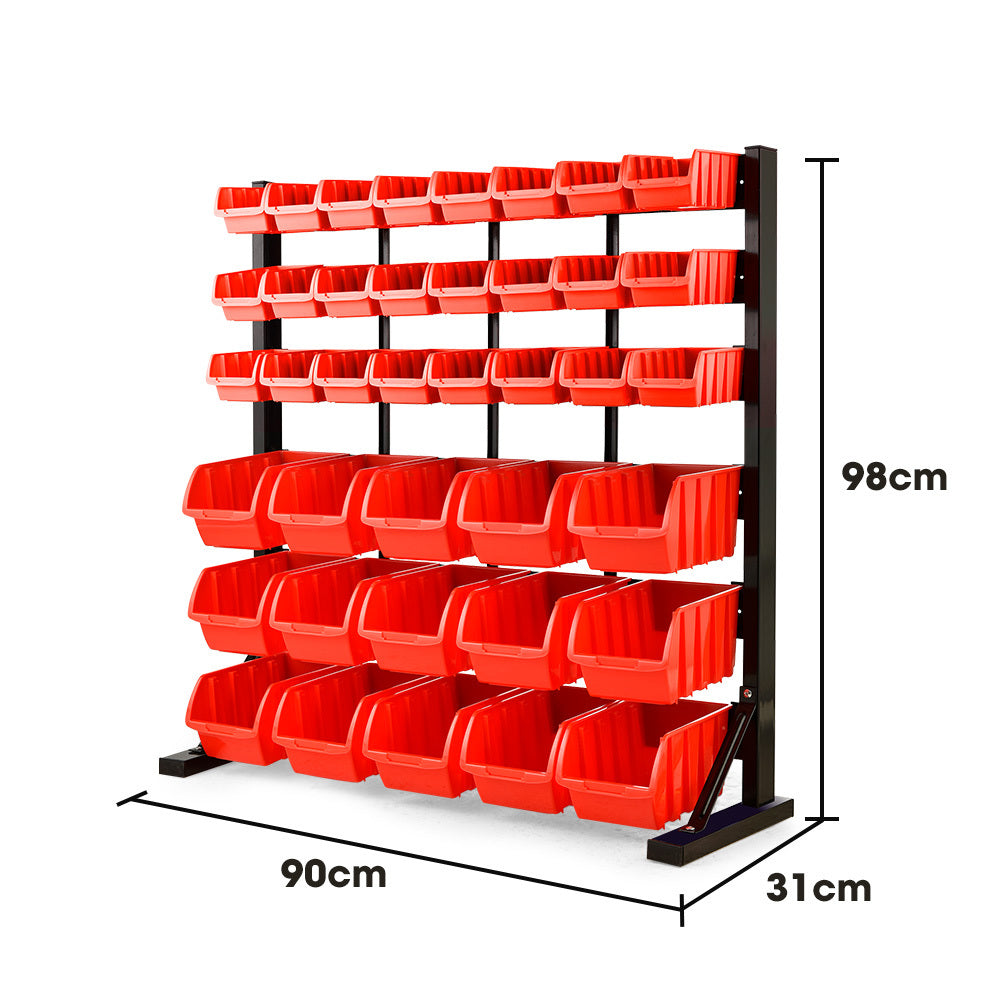 BAUMR-AG 39 Parts Bin Rack Storage System Floor Mount - Red V219-STRBRKBMRAF39R