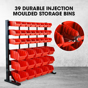 BAUMR-AG 39 Parts Bin Rack Storage System Floor Mount - Red V219-STRBRKBMRAF39R