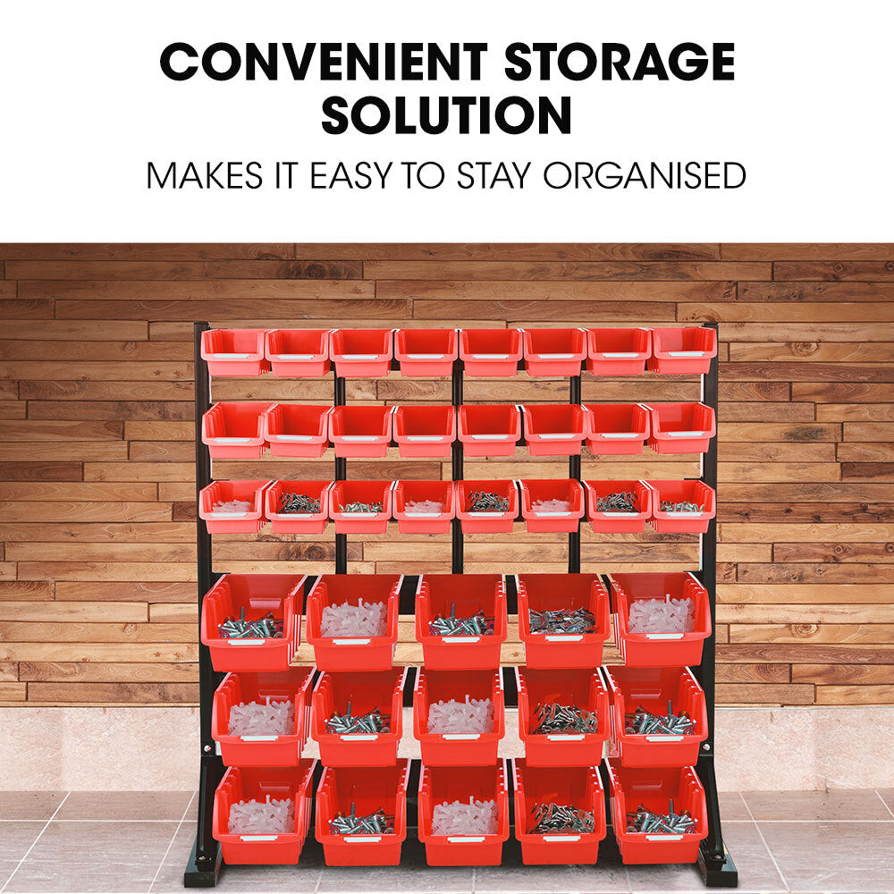 BAUMR-AG 39 Parts Bin Rack Storage System Floor Mount - Red V219-STRBRKBMRAF39R